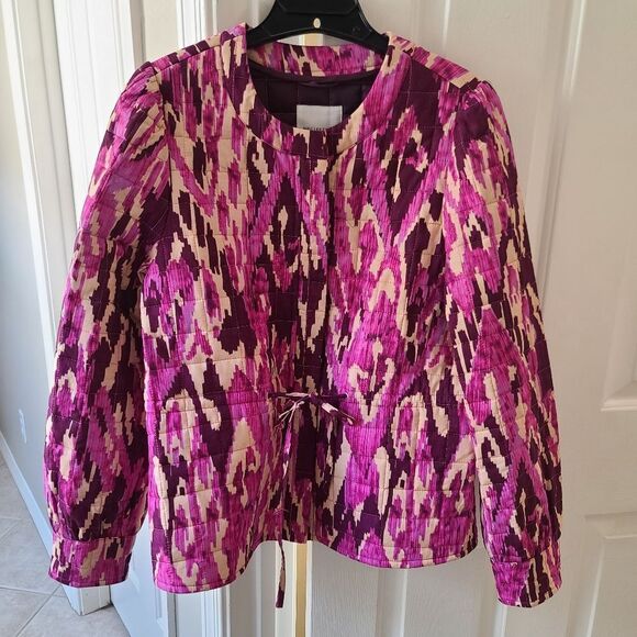 Avec Les Filles Cotton Quilted Peplum Jacket Peony Pink Size Medium NEW - Picture 1 of 9